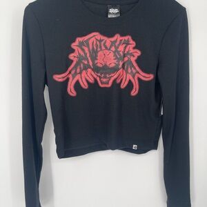 Black Long Sleeve Top with Red Graphic